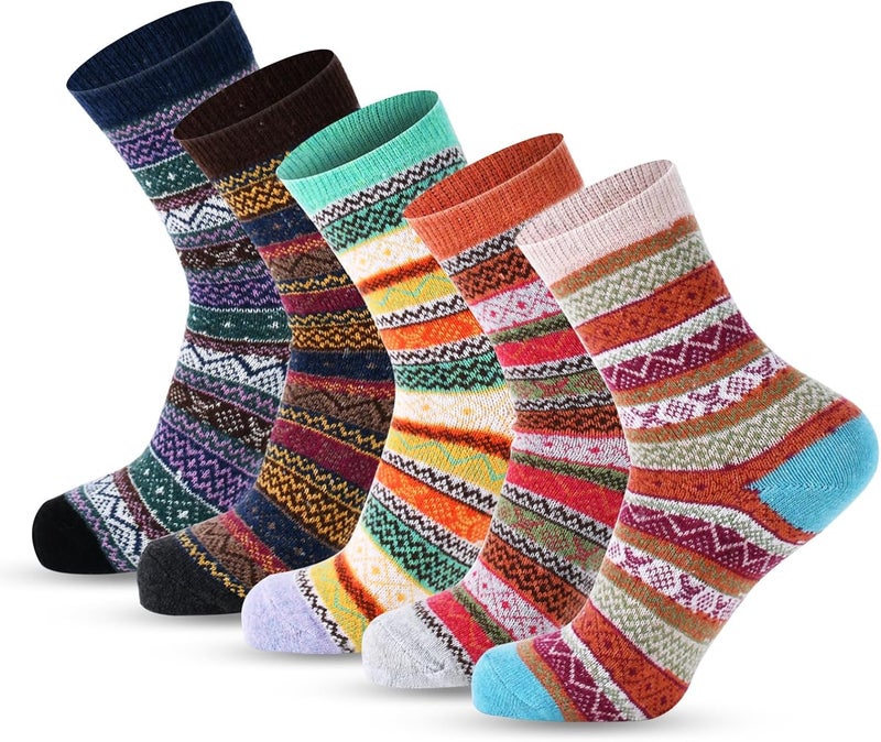 Lisacool 5 Pairs Womens Wool Socks - Winter Warm Socks - Thick Thermal Knit Vintage Cozy Crew Soft Gifts for Women - Image 1
